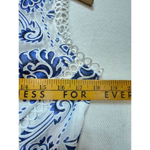 Taylor V-Neck Floral Printed Lace Midi Dress Womens 4 Blue White Sleeveless Chic - Picture 8 of 12